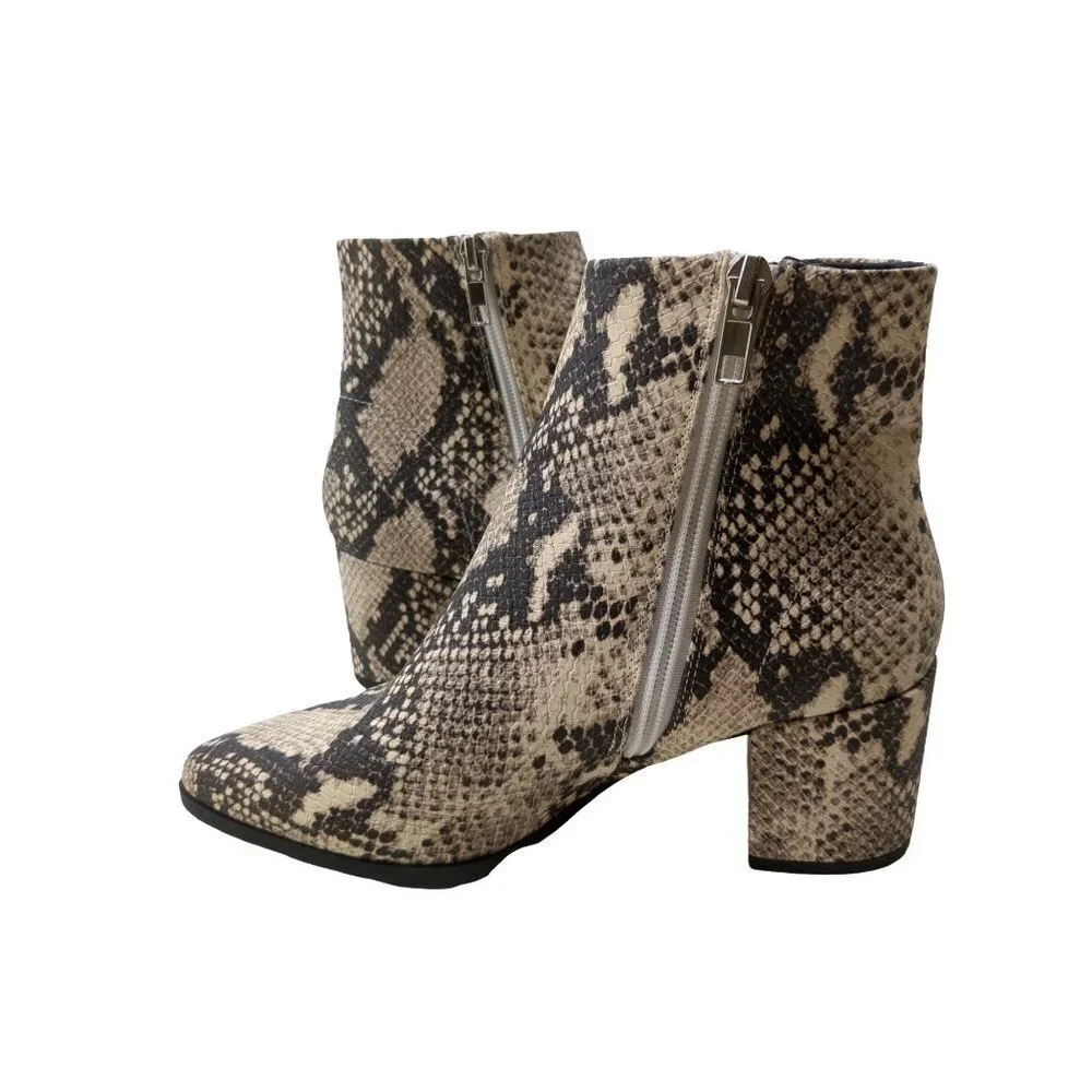 Madden Girl Ankle Bootie Heeled Boot Womens‎ 6 Side Zip Snakeskin Natural Dafani